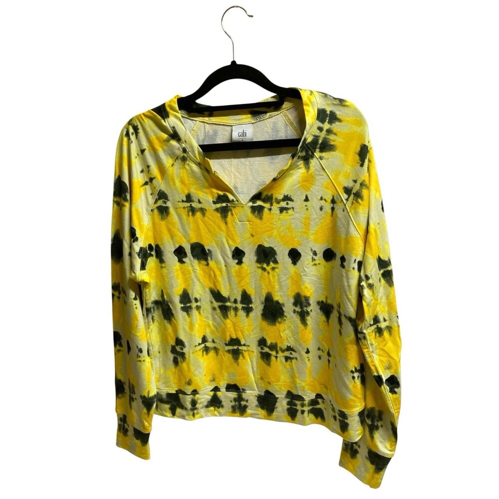 CAbi #6122 Yellow Green Tie Dye Atomic Pullover Split Neck Sweatshirt Top Size S